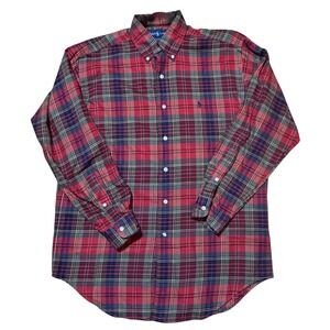 Ralph‎ Lauren Button Down Shirt Mens Small Red Plaid Good Blake 100% Cotton
